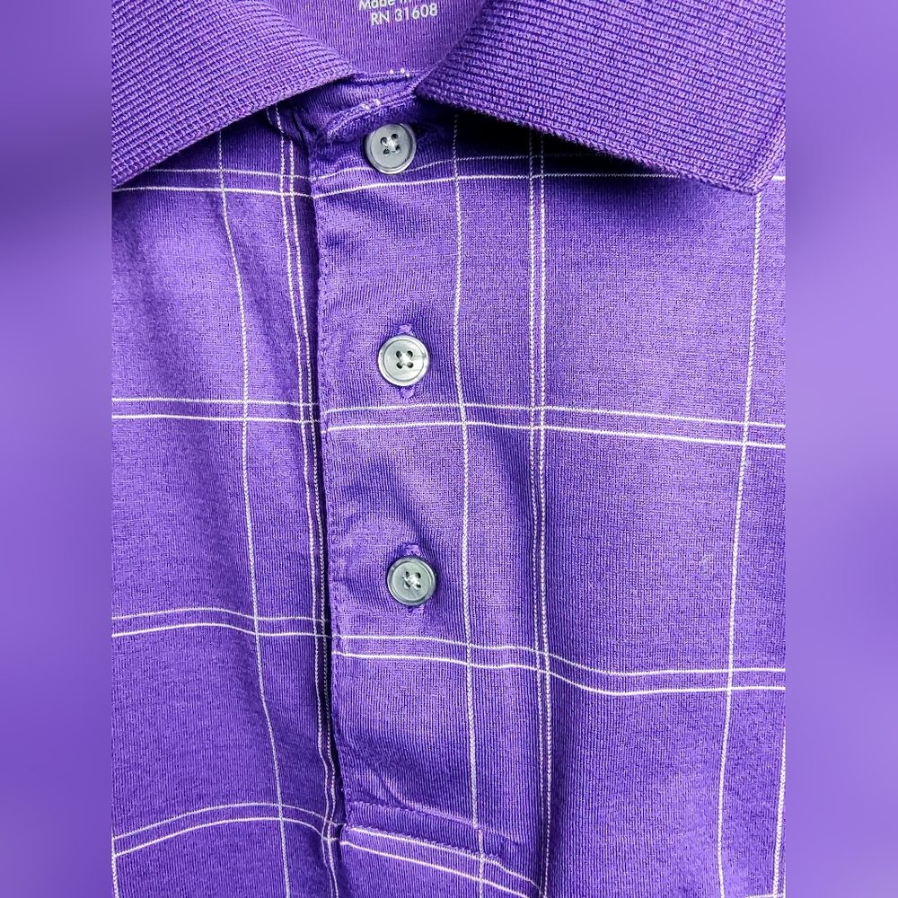 2X Jos A Bank Golf Polo Shirt Men's Deep Purple Plaid Cotton Short Sleeve XXL - Picture 7 of 7